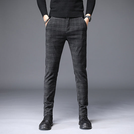 Men's Straight Checked Casual Pants