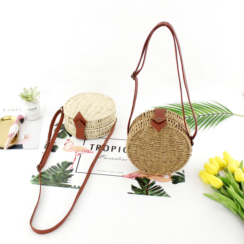 Round Candy Color Straw Canteen Bag