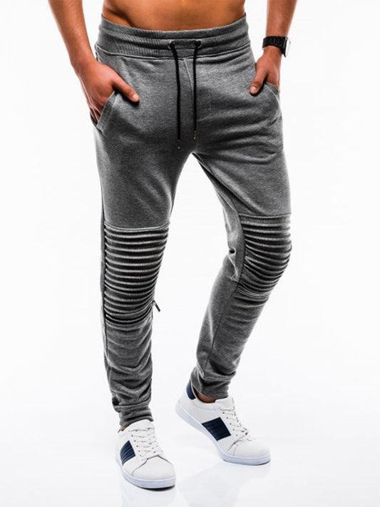 Pantalon pliant taille moyenne en coton mélangé pour hommes