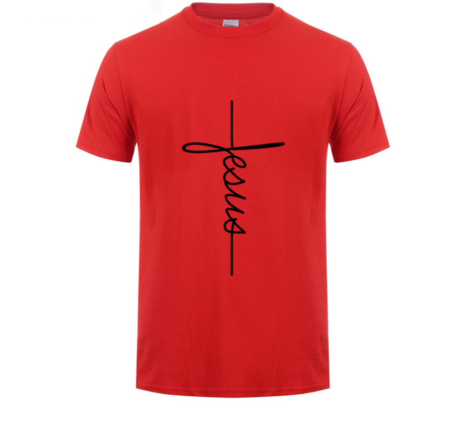 Jesus Cross Short Sleeve Letters print Men T-shirts