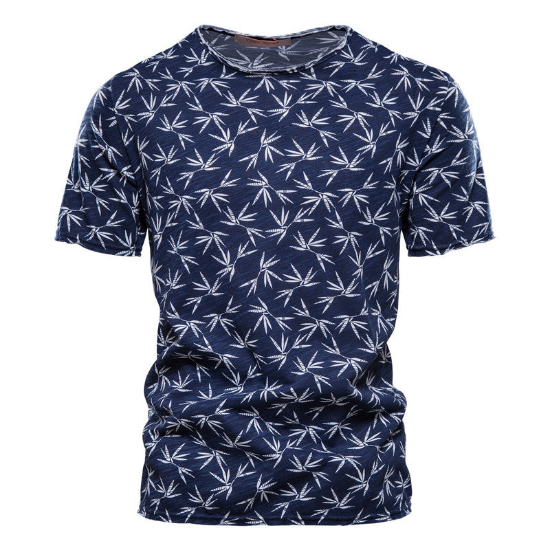 Men Short-Sleeved Printed Slim-Fit Stretch T-Shirt