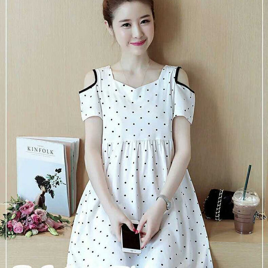 Polka Dot Loose Short Sleeve Mid-Length Maternity Dress