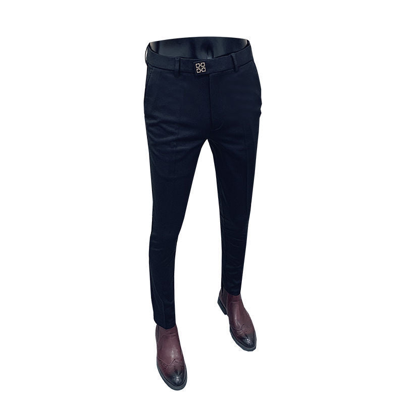 Men's Autumn & Winter Black Plus Velvet Formal Trousers Pants
