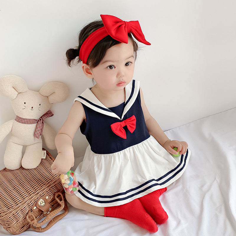 Navy Style Lapel Skirt Romper Newborn Baby Fart Clothes