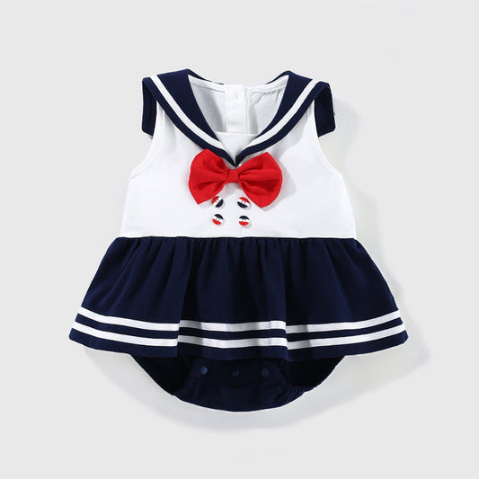 Navy Style Lapel Skirt Romper Newborn Baby Fart Clothes