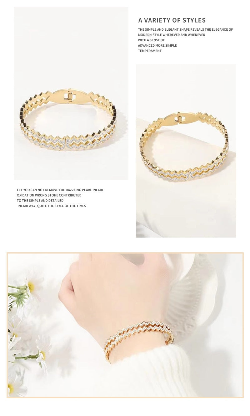 Women's Wave Diamond Simple Steel Bracelet