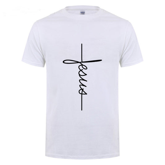 Jesus Cross Short Sleeve Letters print Men T-shirts
