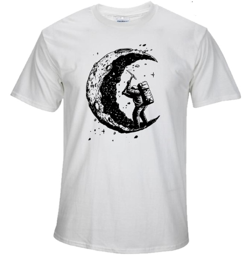 Digging The Moon Print Mens O-neck T Shirts