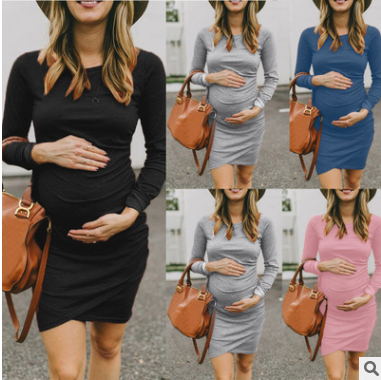 Round Neck Long Sleeve Maternity Dress