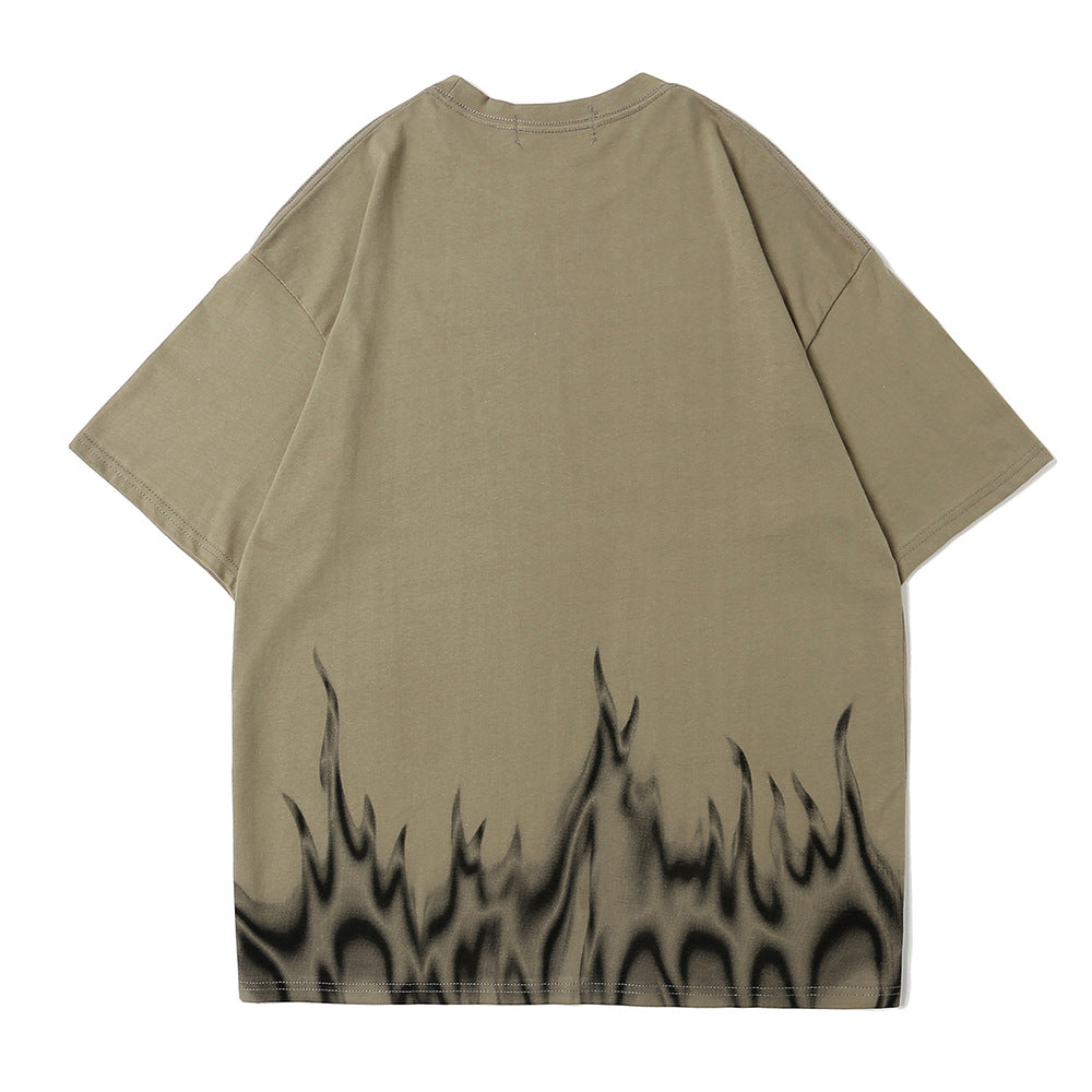 Flame Print Short-Sleeved Men T-shirts