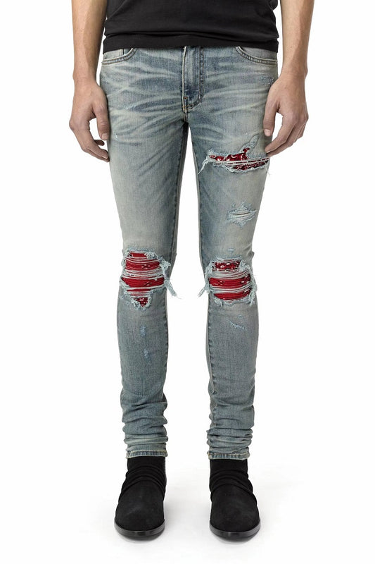 Bedruckte, plissierte, elastische Jeans für Herren
