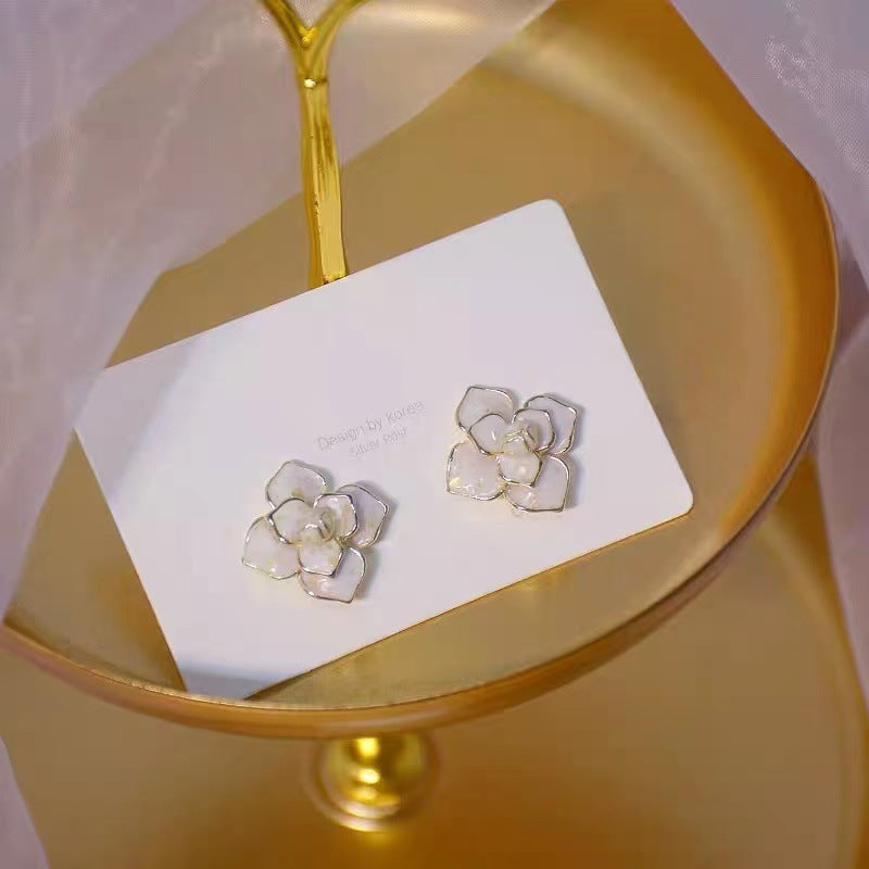 needle earrings, flower petal earrings