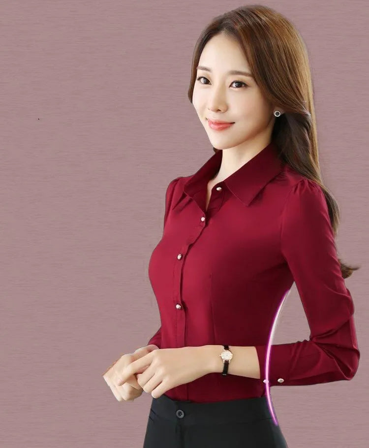 Chemisiers slim en mousseline de soie à manches longues pour femmes