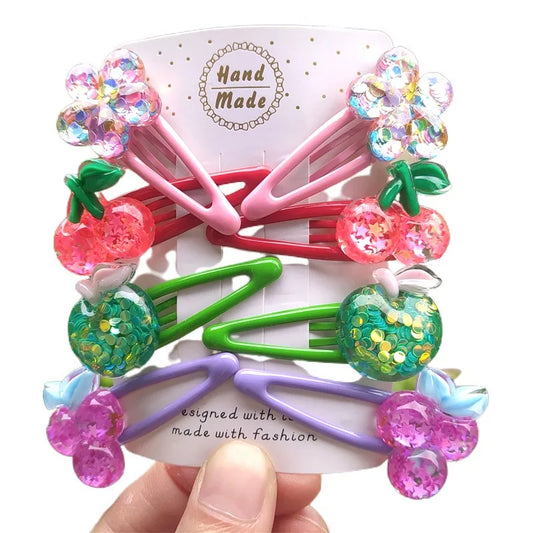 Sequined Cherry Flower Hairpins for Kids