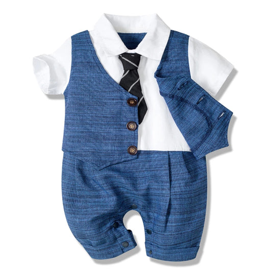 Vêtements pour bébé garçon en coton – Barboteuse formelle pour homme avec cravate