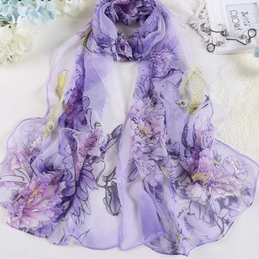 Foulard Hijab en Soie Georgette en Mousseline de Soie Fleur de Pivoine