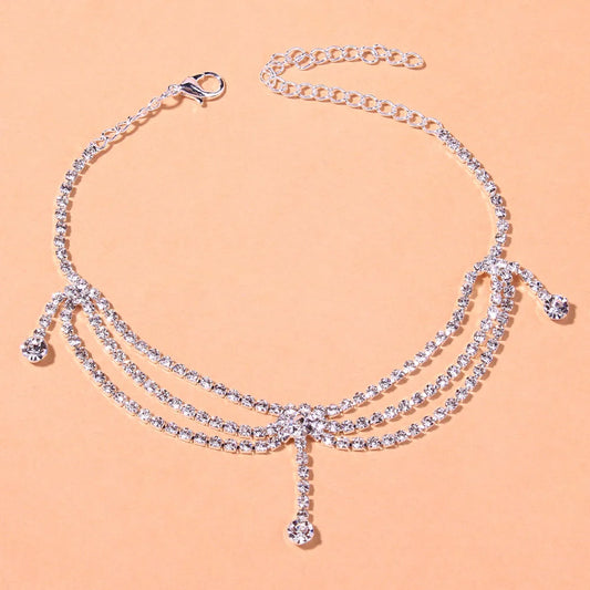 Rhinestone Tennis Chain Anklet Bracelet