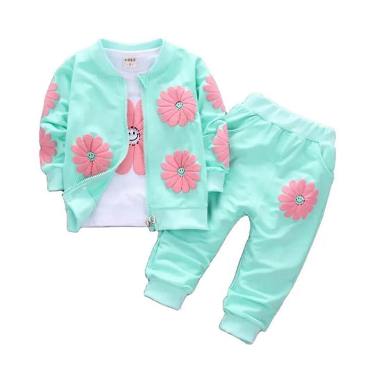New Girl Pure Cotton Printing Three-piece Child Suit