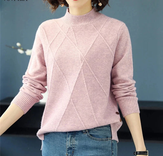 Women's Pink Long Sleeve Turtleneck Knit Sweater