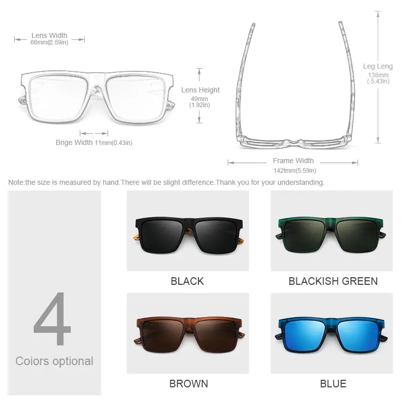 Wooden Square Polarized Sunglasses