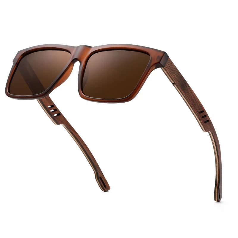 Men's UV400 Square Wooden Polarized Sunglasses