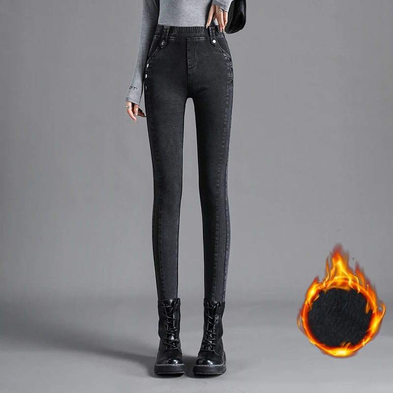 High Waist Warm Skinny Denim Stretch Jeans