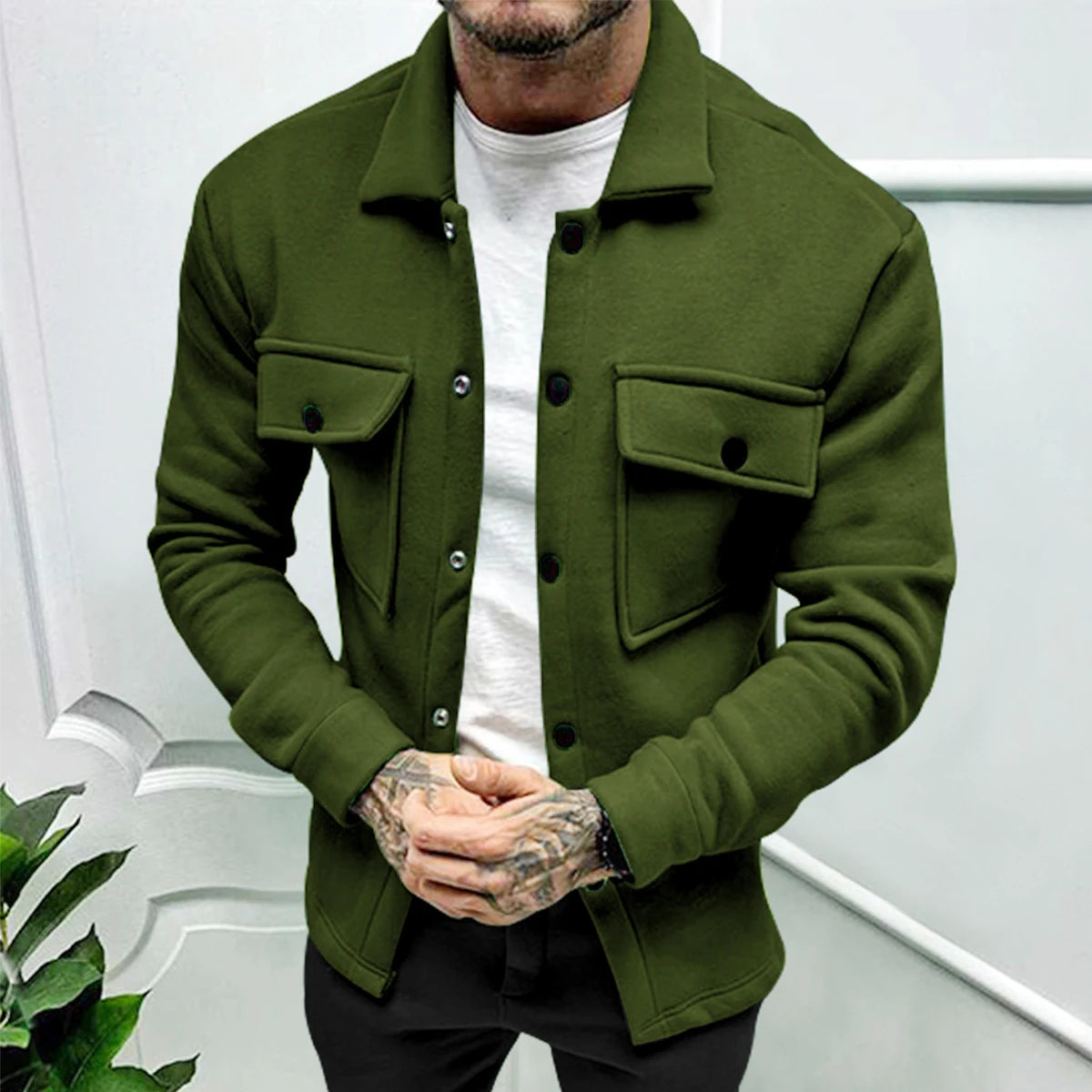 Costume deux pièces décontracté pour homme, style tactique, avec boutons.