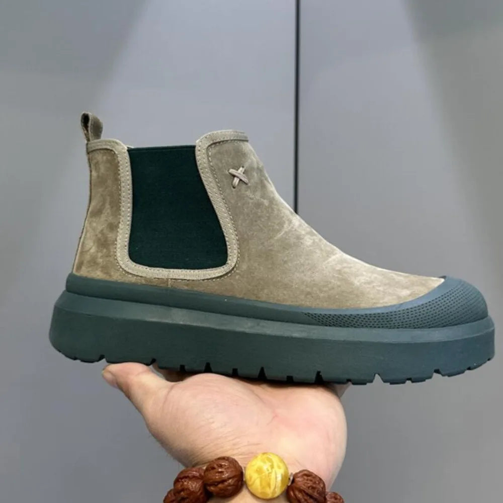 Herren-Plateau-Winterstiefel aus Leder mit rutschfester Oberfläche