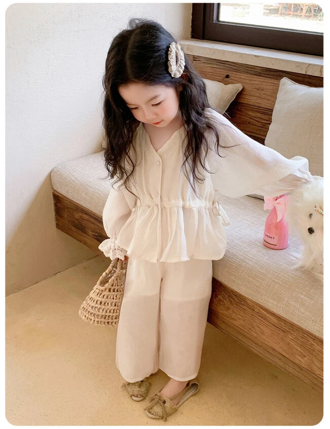 Baby Girl's White Long-sleeved 2-piece Set