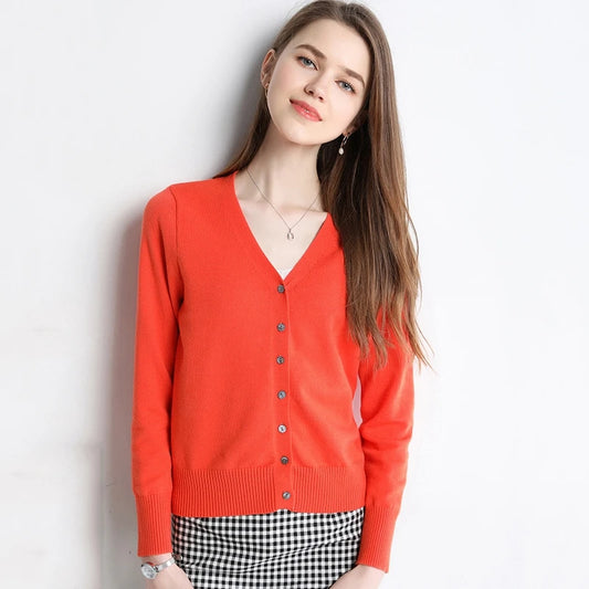 Cardigan tricoté à manches longues et col en V pour femme