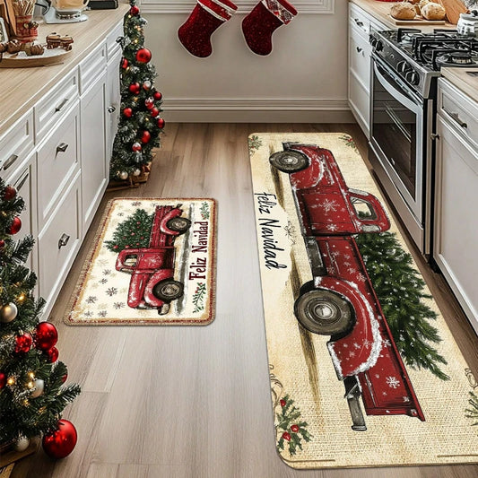 Snowman Printed Merry Christmas Kitchen Mat Set