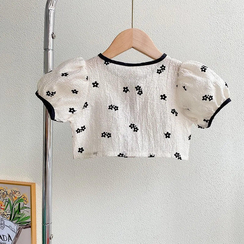 Girls Clothing Set - Short Sleeve Shirt Top & Floral Skirt