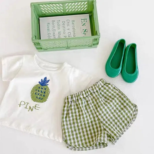 Baby Girl's Short Sleeve Pullover Fruit Print Set