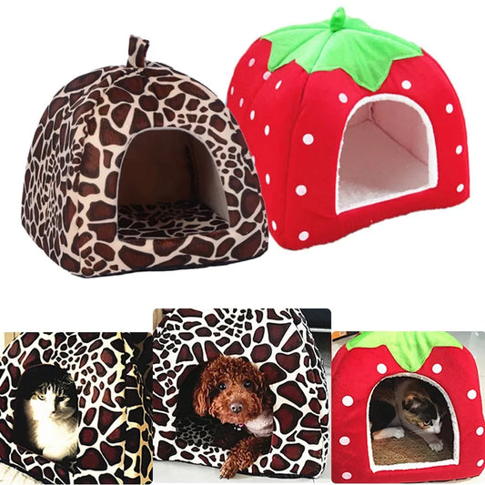 Foldable Strawberry Pet Kennel Bed