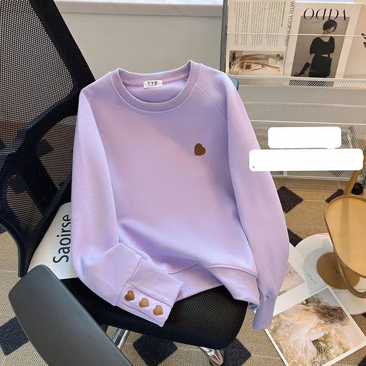 Embroidered Round Neck Pullover Sweatshirt