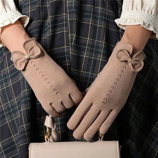 Gants d'hiver chauds avec nœud brodé