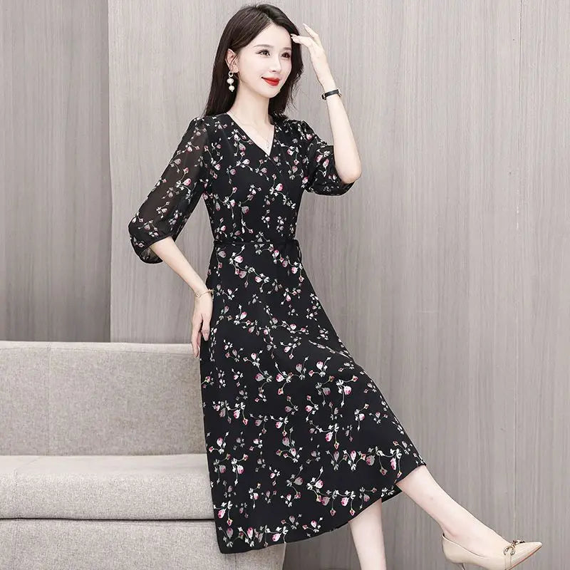Women's Floral Chiffon Maxi Dress