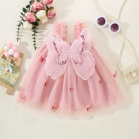 Baby Girl Butterfly Wing Dress - Solid Mesh Dress