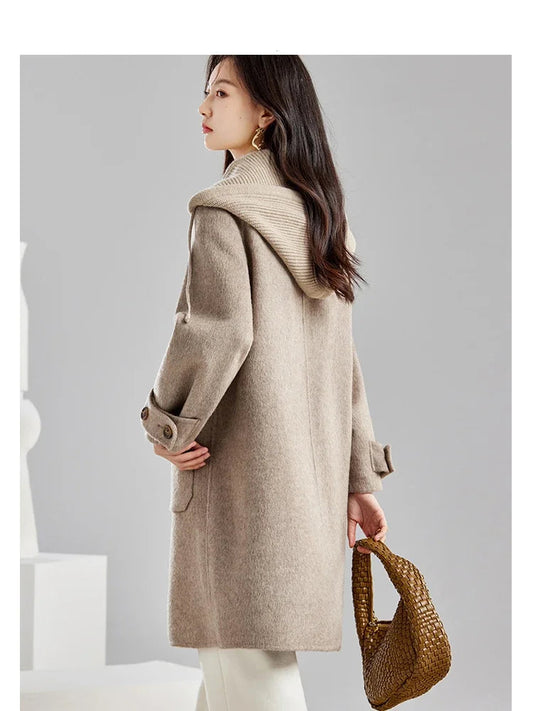 Manteau long en laine mélangée double face pour femme