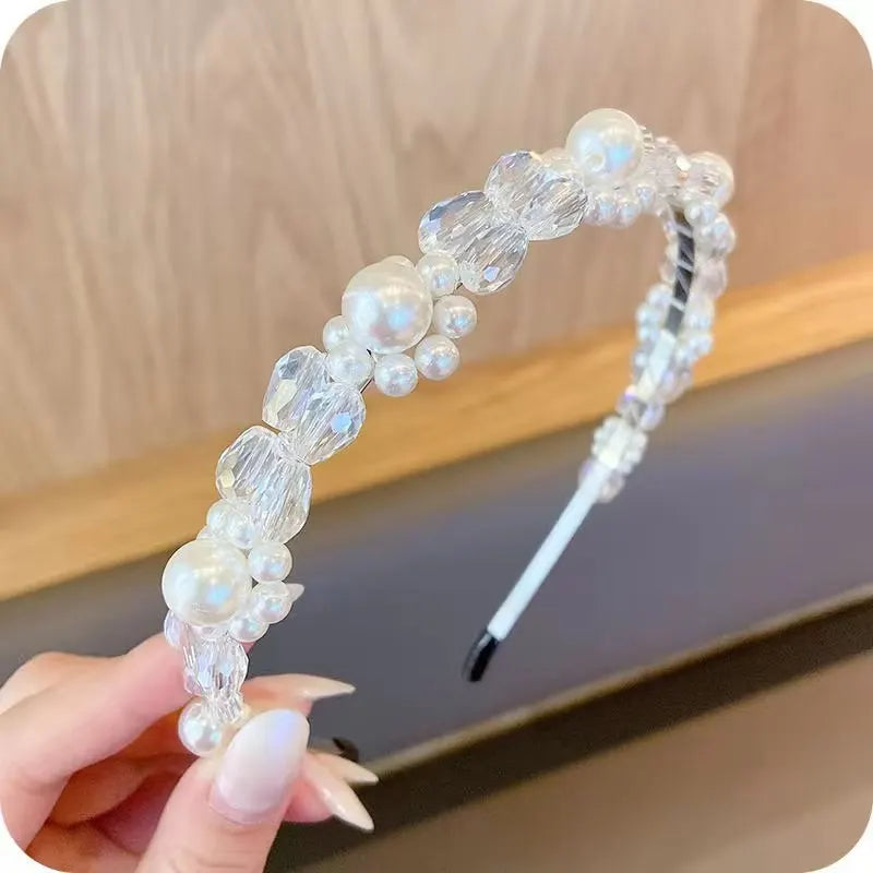 Bandeau à cheveux rond chic fait main pour femme, orné de perles