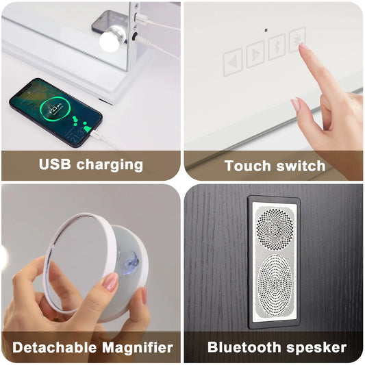 Bluetooth Speakers Dimmable LED Large Vanity Mirror