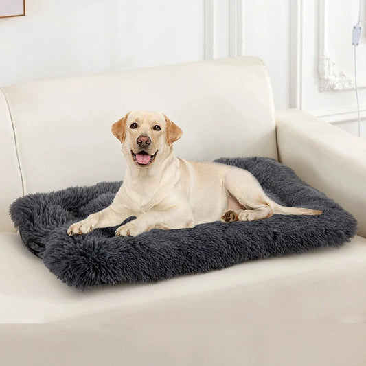 Grand lit pour chien anti-anxiété en peluche lavable