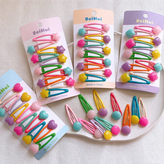 10pcs Colorful Glossy Cute Hairpins Set