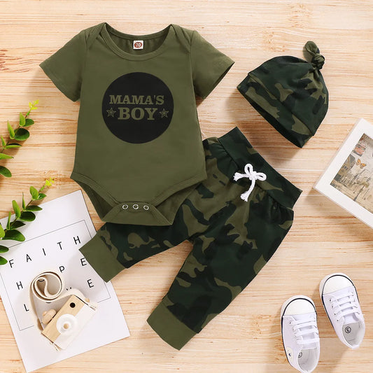 Newborn Baby Boy Clothes Set - Letter Print Short Sleeve Bodysuit