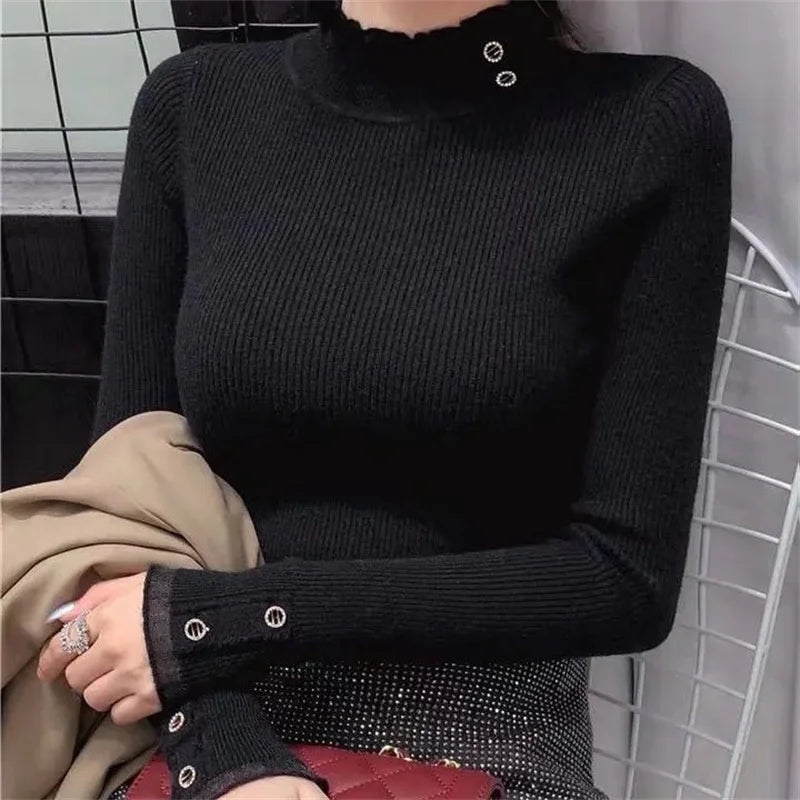 Winter Women's Long Sleeve Loose Fit Thick Warm Turtleneck Sweater