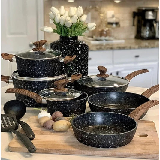 12-Piece Granite Black Nonstick Pots and Pans Set