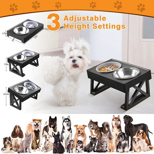 Adjustable Elevated Double Dog Bowls Stand