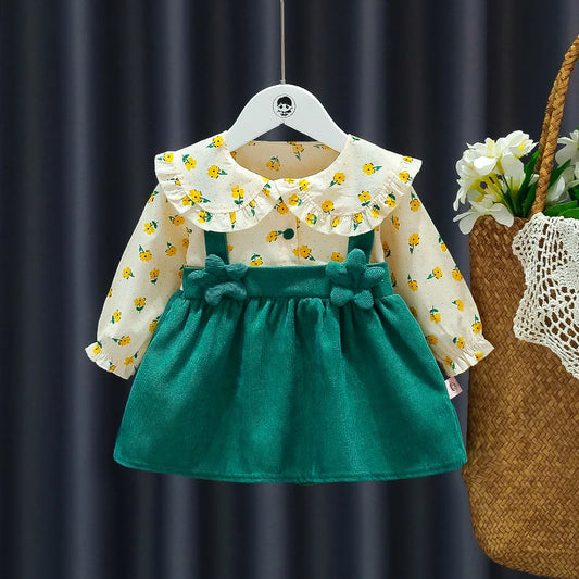Newborn Girls Long Sleeve Dress - PrincessFlower Strap Dress