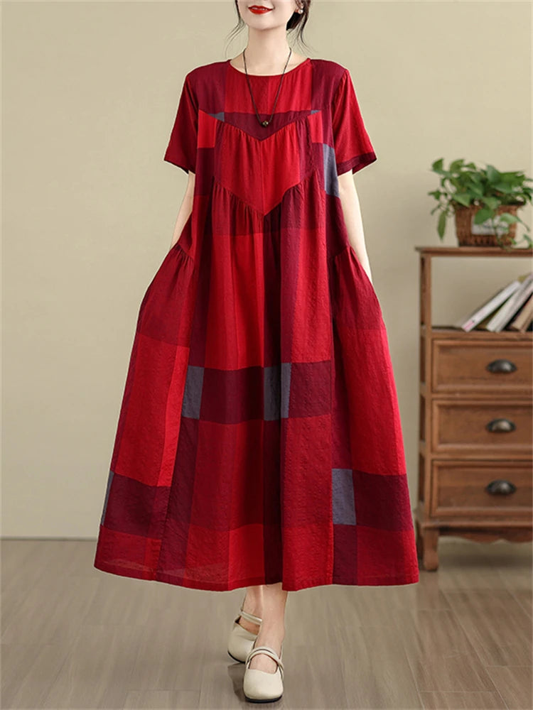 Robe d'été décontractée à carreaux pour femme