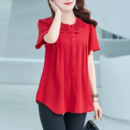 O-Neck Short Sleeve Loose Blouse